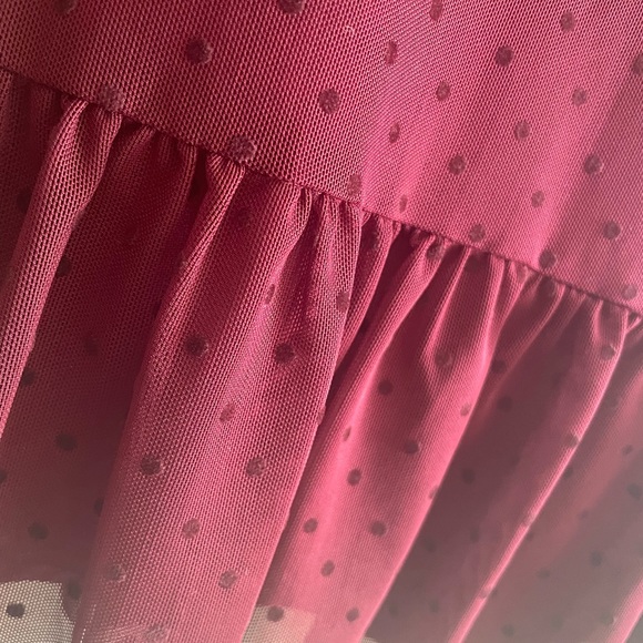 Pleione Burgundy Women's 3/4 Sleeve Top Swiss Dot Ruffle Blouse Tunic - Size L - Picture 4 of 4